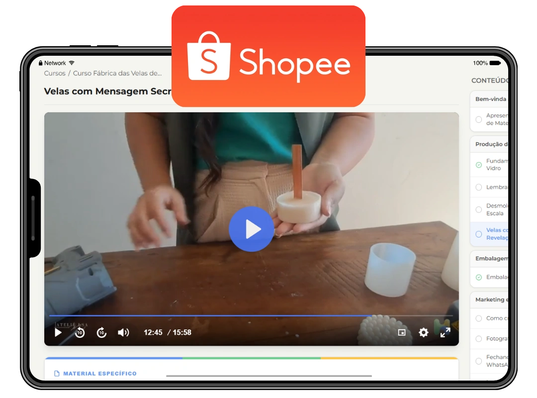Aula do curso com o selo da Shopee